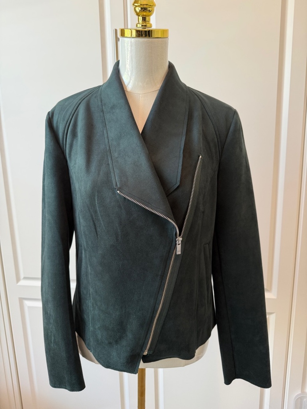 Suede Asymmetrical Zip Jacket - Dark Green